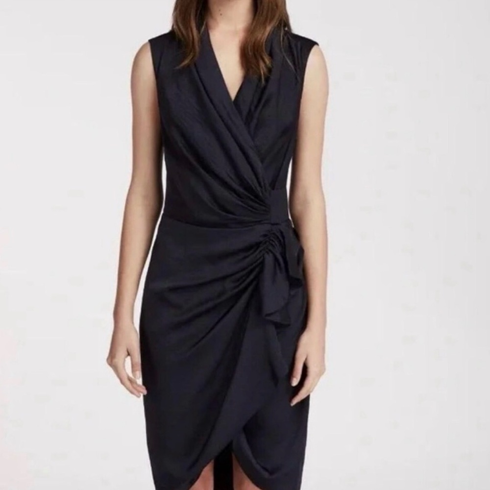 All Saints Ruched Cancity Draped Wrap Sleeveless Dress Navy Blue US 4‎